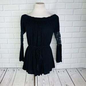 Hint of Blush Black 3/4 Sleeve Off Shoulder Romper - Medium